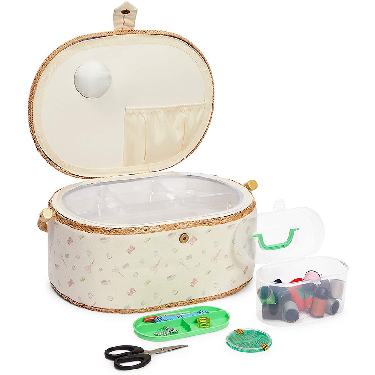 Sewing Basket Organizer with Needles and Kit (13 x 9 x 6 In, 30 Pieces)